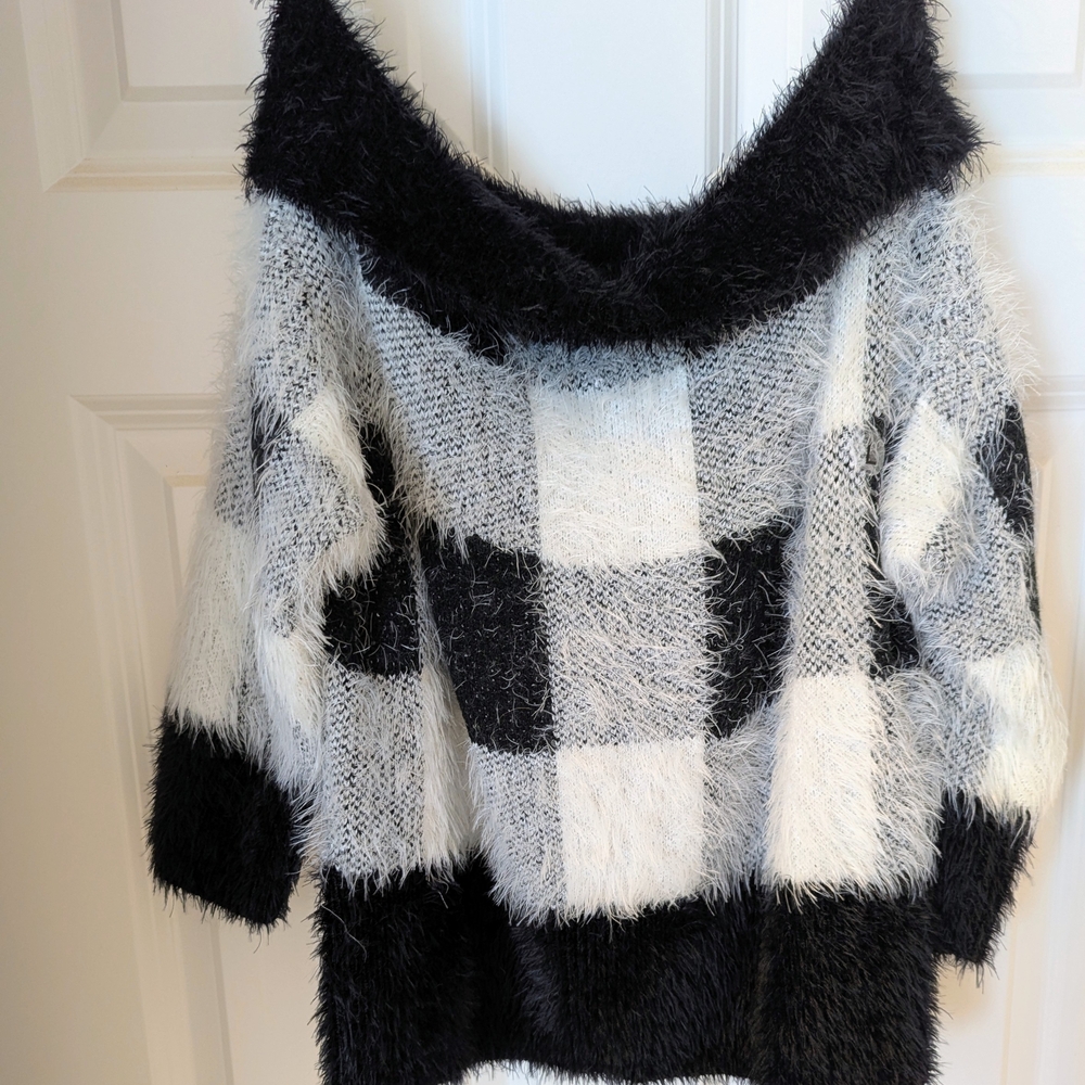 New York & Company Off-the-Shoulder Black and White Sweater
